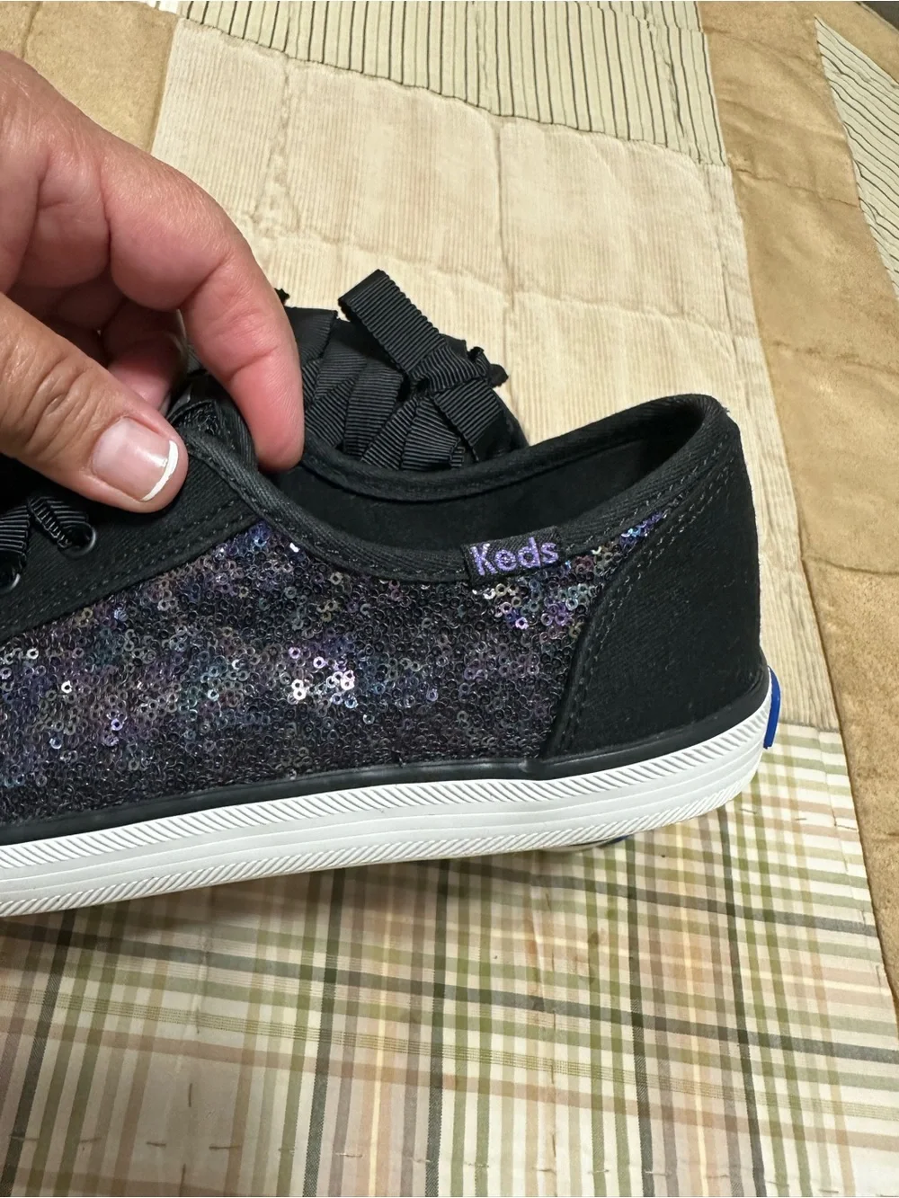 Keds Kids Black Iridescent Sequin Ribbon Lace Sneakers